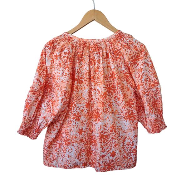 MARIE OLIVER Lara Top Orange Floral Print Boho Chic Preppy Tasseled Cotton Small - Picture 7 of 8